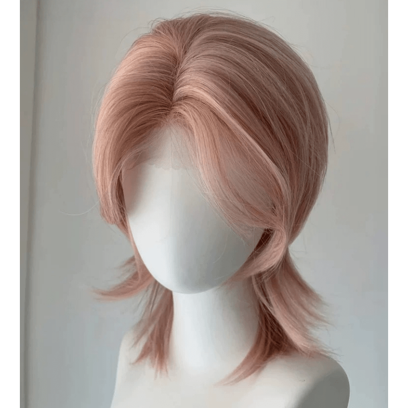 L - email Wig Pink Gold 38cm Short Font Lace Wig - lemailwigs