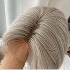 L - email Wig Silver White Grey 45cm Bangs Front Lace Wig - lemailwigs