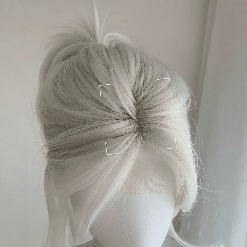 L - email Wig Silver White Grey 45cm Bangs Front Lace Wig - lemailwigs