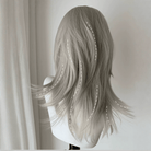 L - email Wig Silver White Grey 45cm Bangs Front Lace Wig - lemailwigs