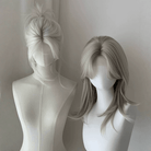 L - email Wig Silver White Grey 45cm Bangs Front Lace Wig - lemailwigs