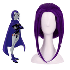 L - email Wig Teen Titans Raven Purple Short Halloween Cosplay Wig - lemailwigs