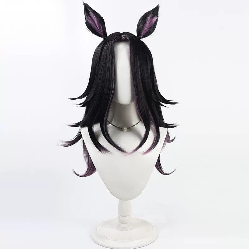 L - email Wig Umamusume: Pretty Derby Fenomeno Black Purple Tail And Ears Halloween Cosplay Wig - lemailwigs