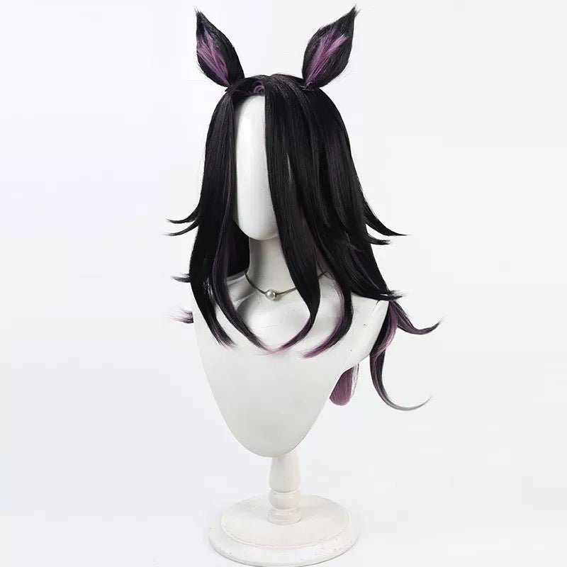 L - email Wig Umamusume: Pretty Derby Fenomeno Black Purple Tail And Ears Halloween Cosplay Wig - lemailwigs