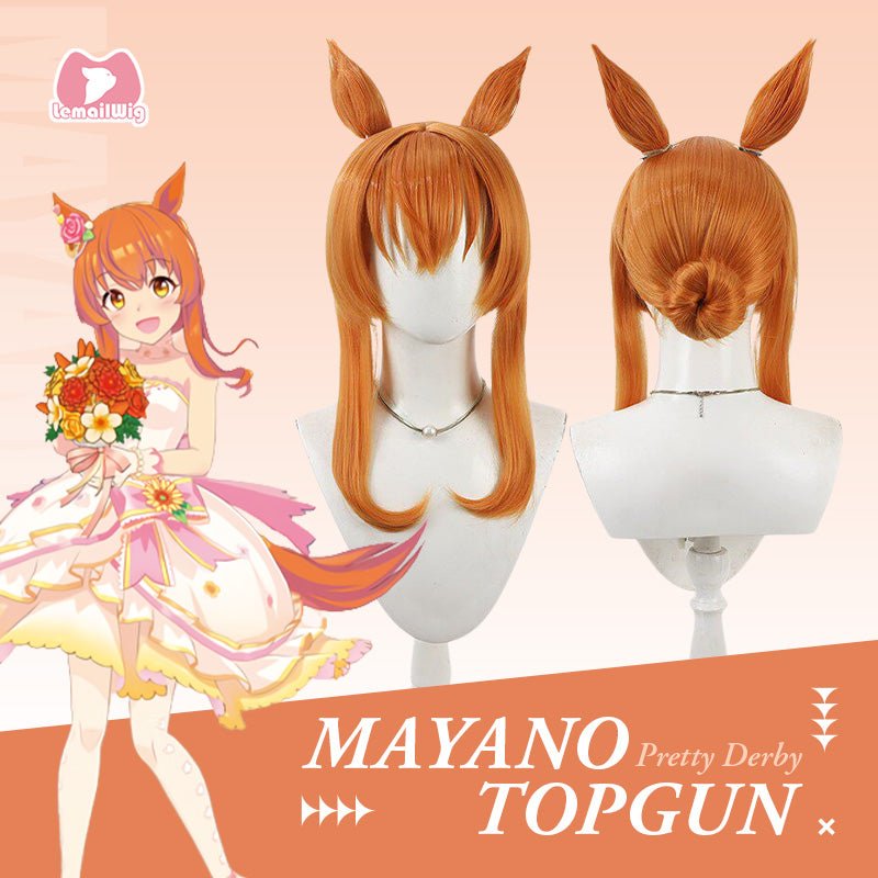 L - email Wig Umamusume: Pretty Derby Mayano Top Gun Wedding Orange Cosplay Waig Ears Tail - lemailwigs