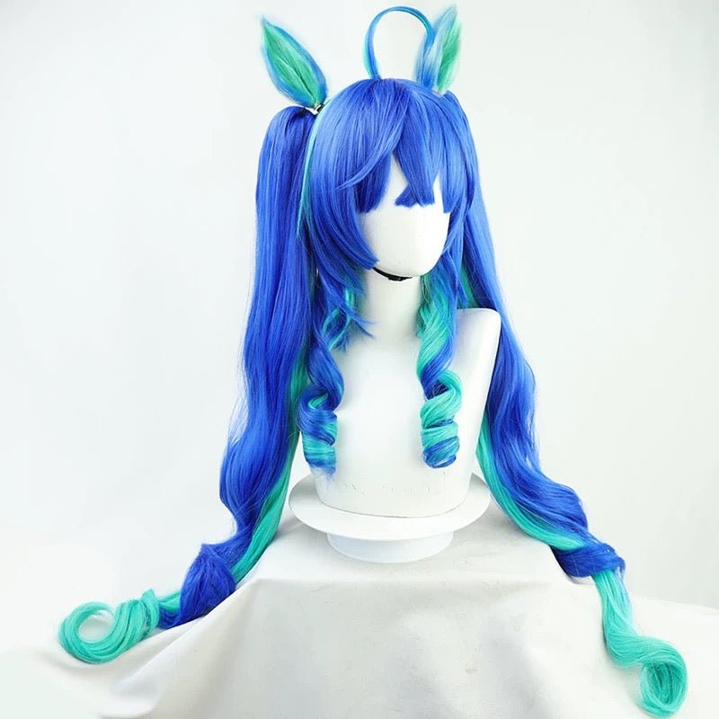 L - email Wig Umamusume: Pretty Derby Twin Turbo Blue - green Halloween Cosplay Wig - lemailwigs