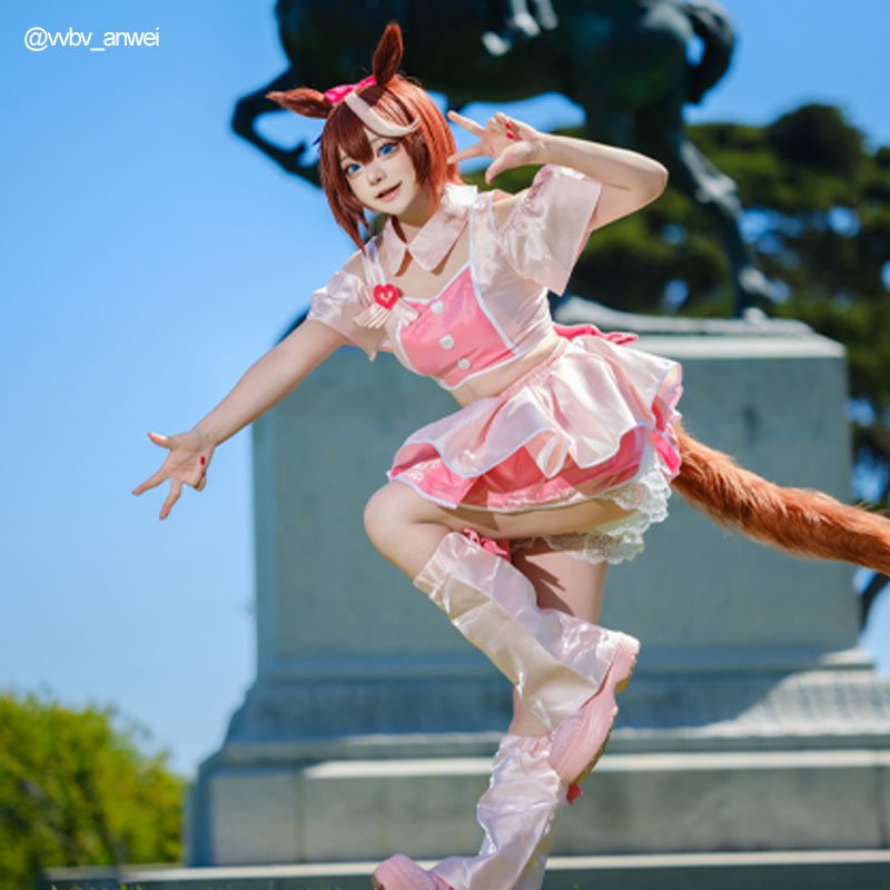 L - email Wig Umamusume:Pretty Derby 4.5th Anniversary Pink Cosplay Costume Wig Tail Set - lemailwigs