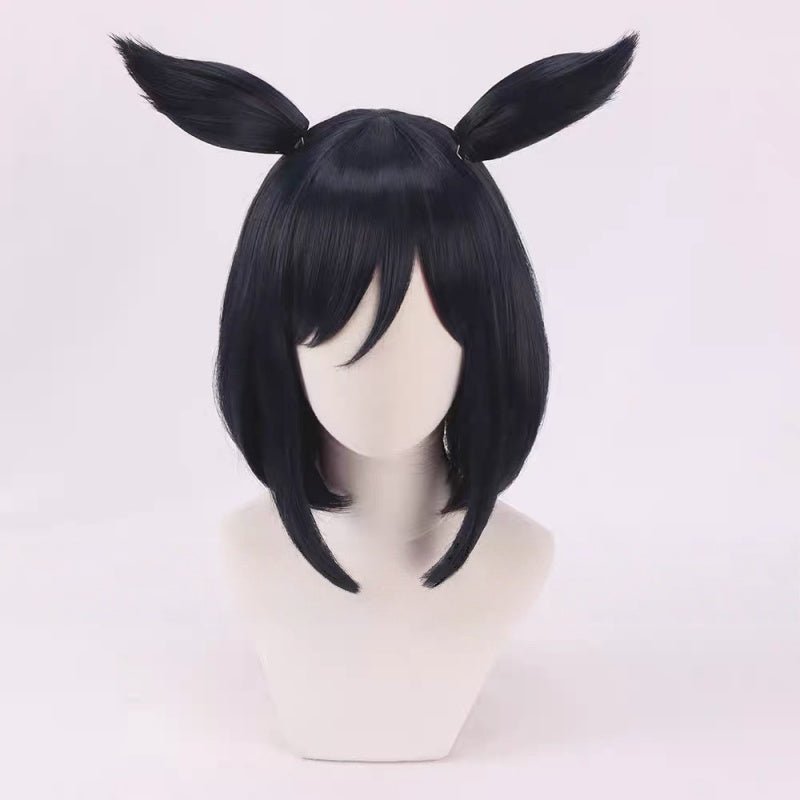 L - email Wig Umamusume:Pretty Derby Eishin Flash Black Blue 30cm Cosplay Wig - lemailwigs