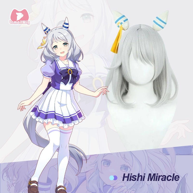L - email Wig Umamusume:Pretty Derby Hishi Miracle Grey Cosplay Wig Ears And Tail - lemailwigs