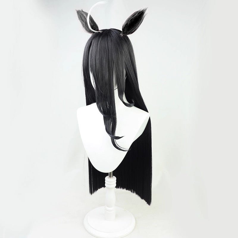 L - email Wig Umamusume:Pretty Derby Manhattan Cafe Black Long Straight Cosplay Wig And Tail - lemailwigs