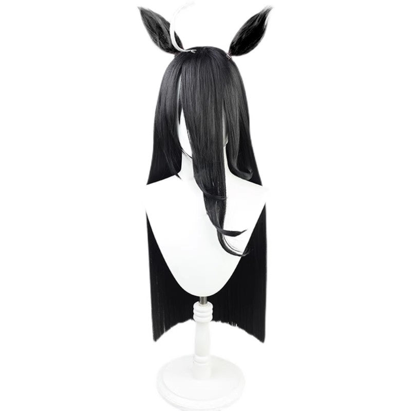 L - email Wig Umamusume:Pretty Derby Manhattan Cafe Black Long Straight Cosplay Wig And Tail - lemailwigs