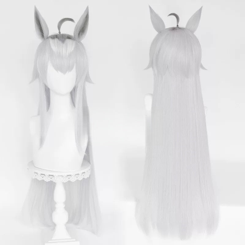 L - email Wig Umamusume:Pretty Derby Oguri Cap Gray 90cm Cosplay Wig And Tail Ears - lemailwigs