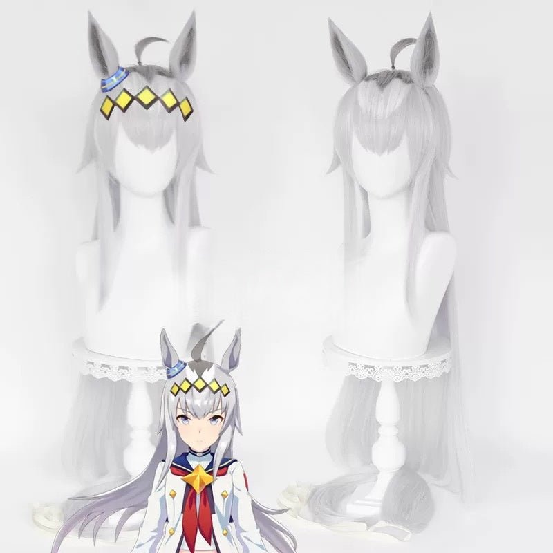 L - email Wig Umamusume:Pretty Derby Oguri Cap Gray 90cm Cosplay Wig And Tail Ears - lemailwigs