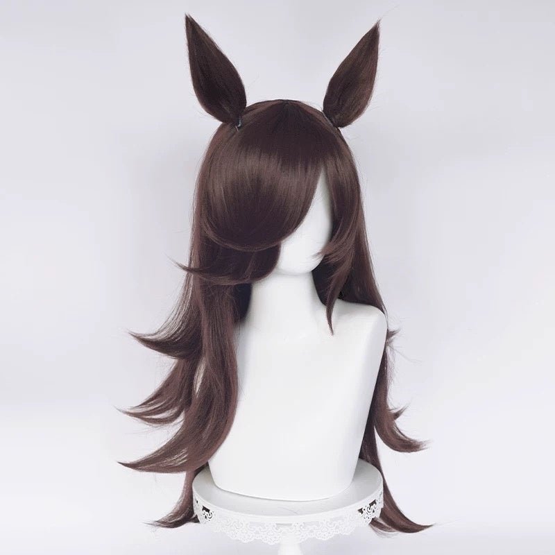 L - email Wig Umamusume:Pretty Derby Rice Shower Brown 75cm Cosplay Wig And Tail Ears - lemailwigs
