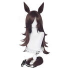 L - email Wig Umamusume:Pretty Derby Rice Shower Brown 75cm Cosplay Wig And Tail Ears - lemailwigs
