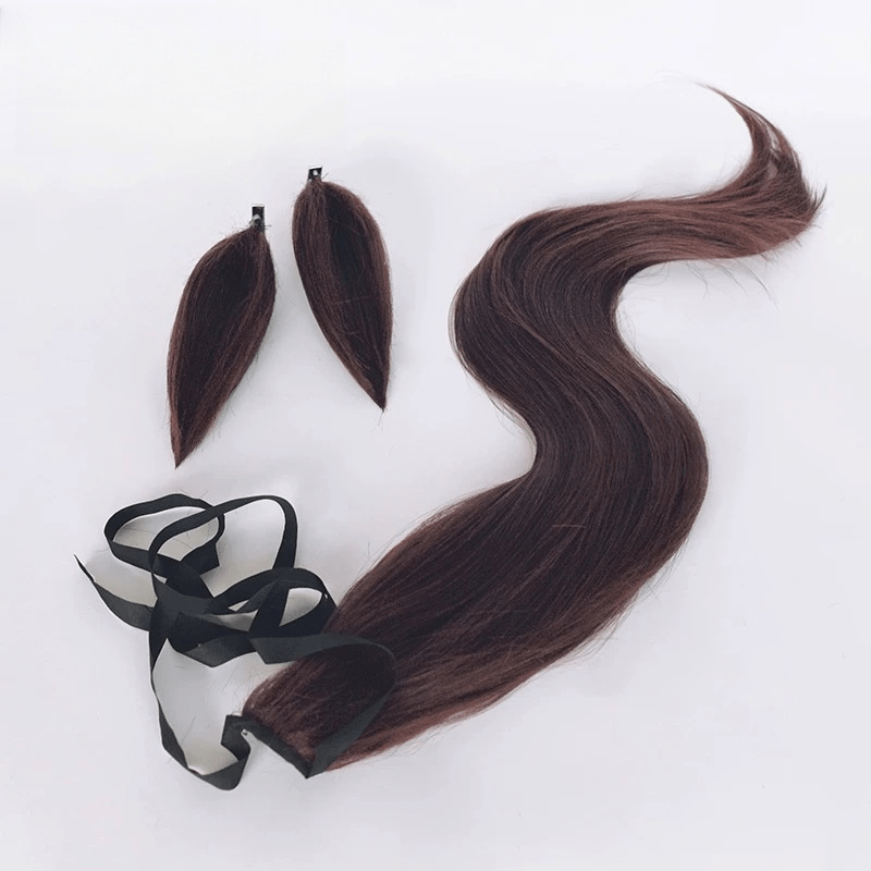 L - email Wig Umamusume:Pretty Derby Rice Shower Brown 75cm Cosplay Wig And Tail Ears - lemailwigs