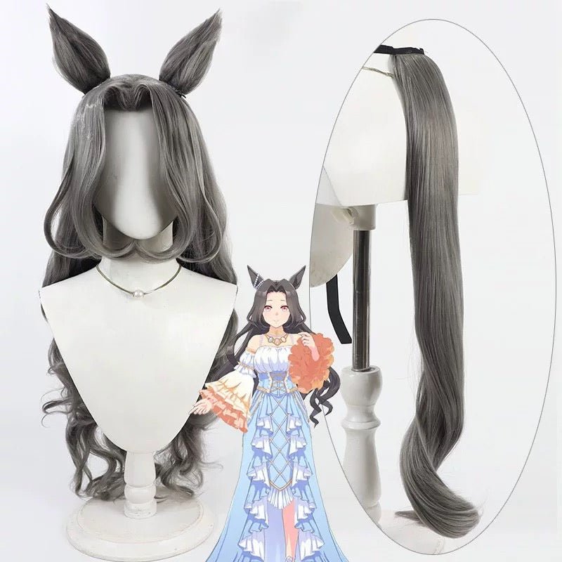 L - email Wig Umamusume:Pretty Derby Saint Lite Dark Grey Cosplay Wig Ears And Tail - lemailwigs