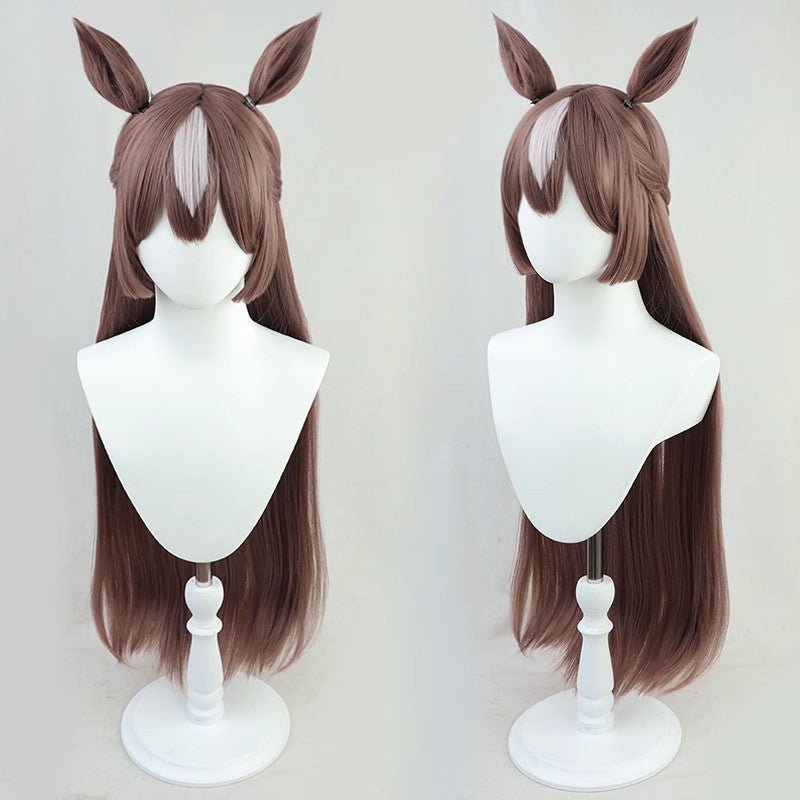 L - email Wig Umamusume:Pretty Derby Satono Diamond Brown Cosplay Wig And Tail - lemailwigs