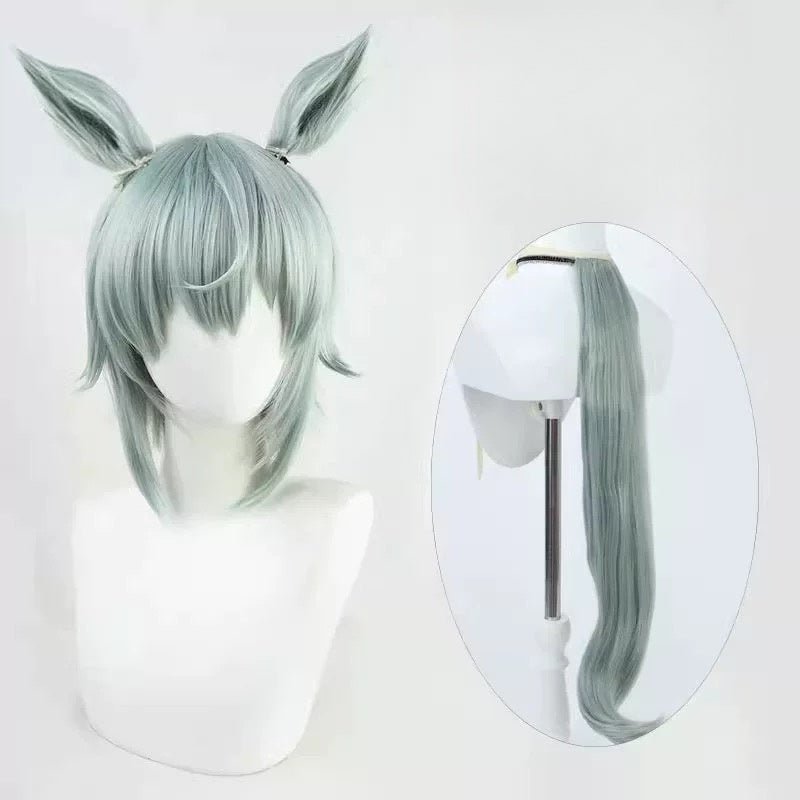 L - email Wig Umamusume:Pretty Derby Seiun Sky Light Green Cosplay Wig Ears And Tail - lemailwigs