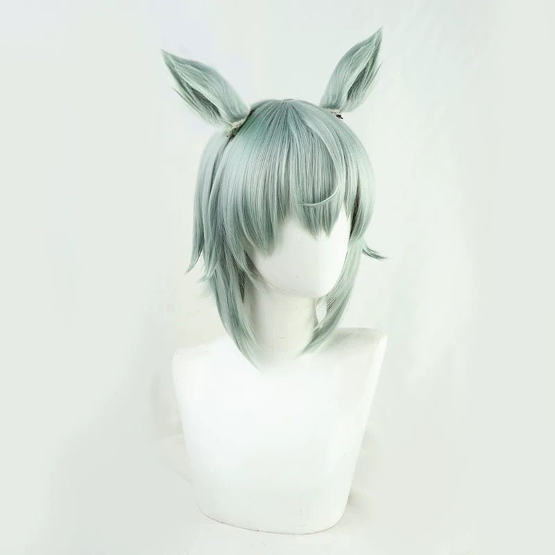 L - email Wig Umamusume:Pretty Derby Seiun Sky Light Green Cosplay Wig Ears And Tail - lemailwigs