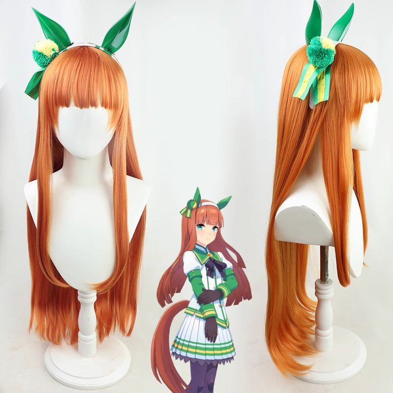 L - email Wig Umamusume:Pretty Derby Silence Suzuka Orange Cosplay Wig And Tail - lemailwigs