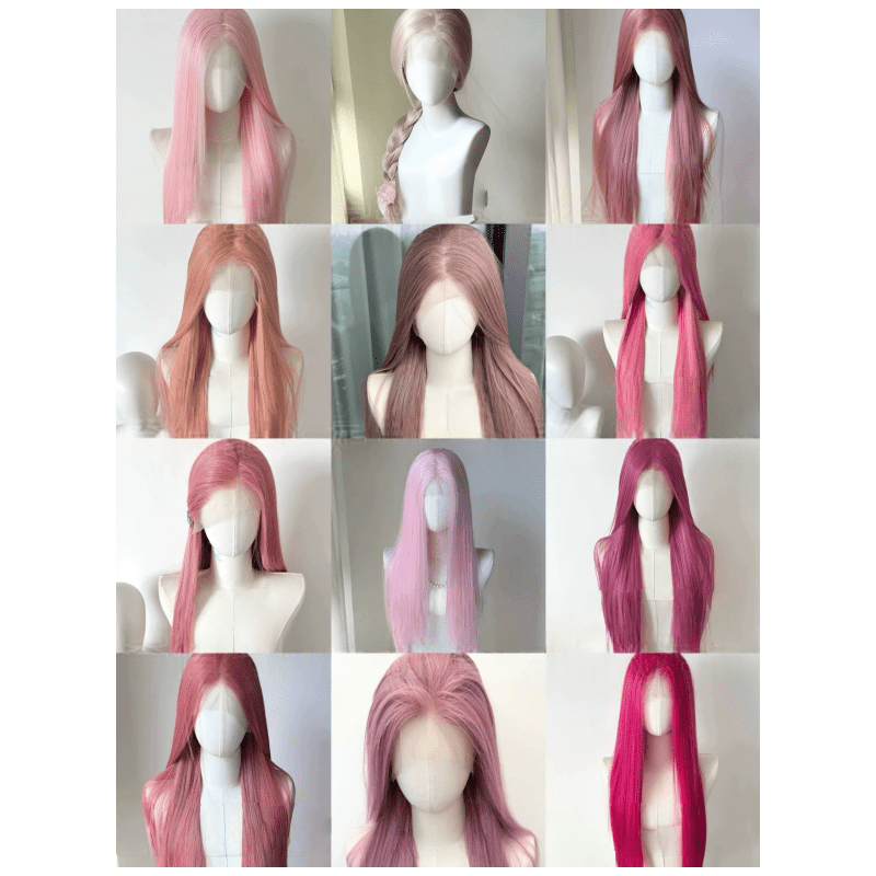 L - email Wig Universal Pink Series 75 - 80cm Long Straight Font Lace Wig - lemailwigs