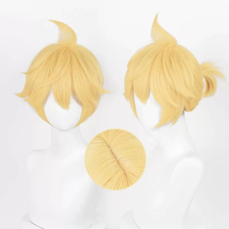 L - email Wig Vocaloid Kagamine Rin/Len Gold Yellow 32cm Halloween Cosplay Wig - lemailwigs