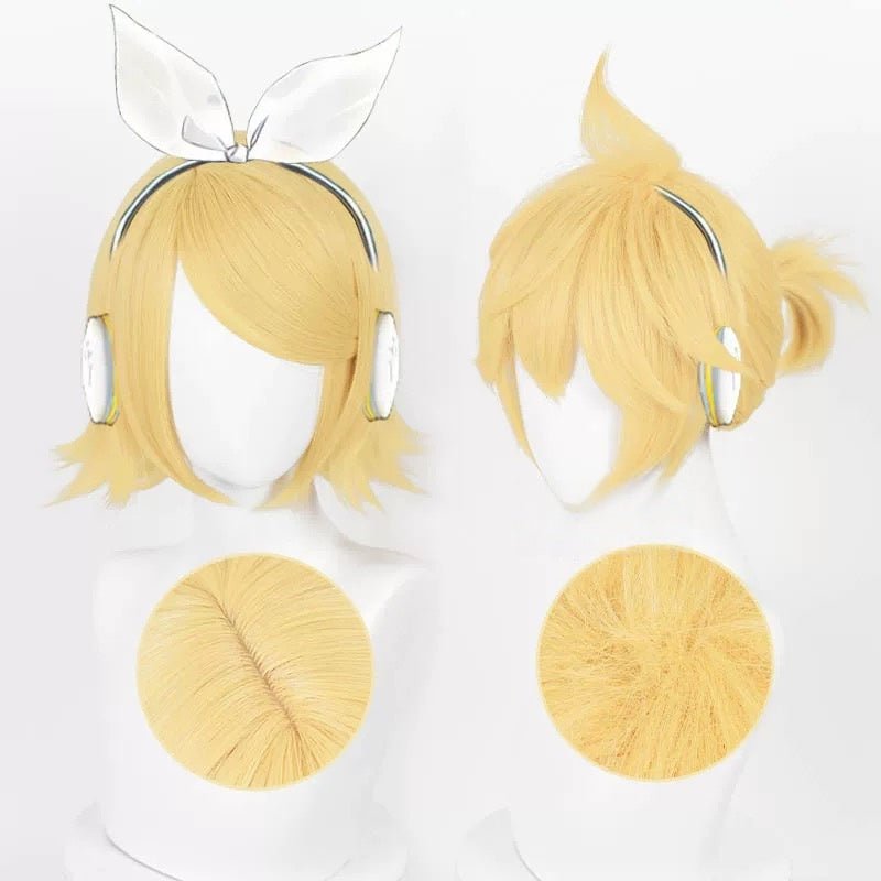 L - email Wig Vocaloid Kagamine Rin/Len Gold Yellow 32cm Halloween Cosplay Wig - lemailwigs