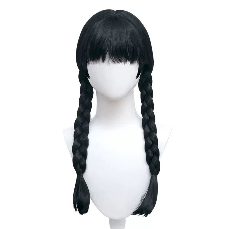 L - email Wig Wednesday Addams Black 65cm Halloween Cosplay Wig - lemailwigs