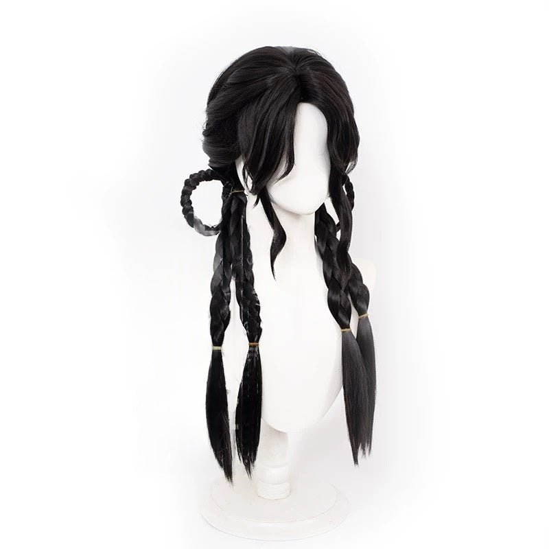 L - email Wig Where Winds Meet Female Young Master Black Double Braids Cosplay Wig - lemailwigs