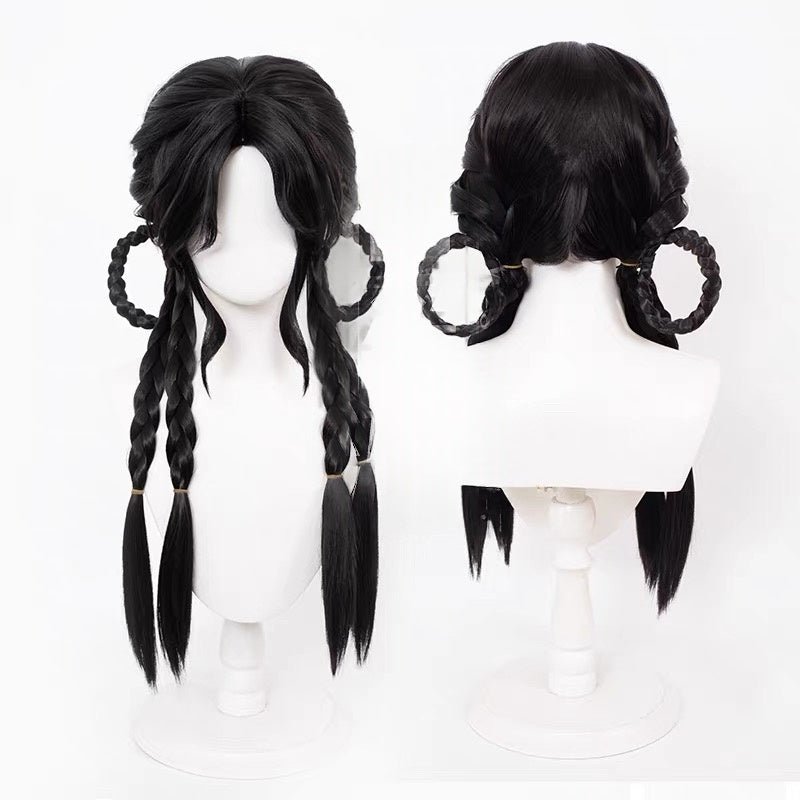 L - email Wig Where Winds Meet Female Young Master Black Double Braids Cosplay Wig - lemailwigs