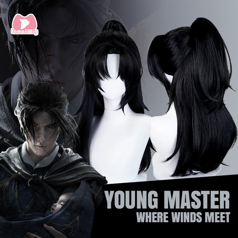 L - email Wig Where Winds Meet Male Young Master Black Cosplay Wig - lemailwigs