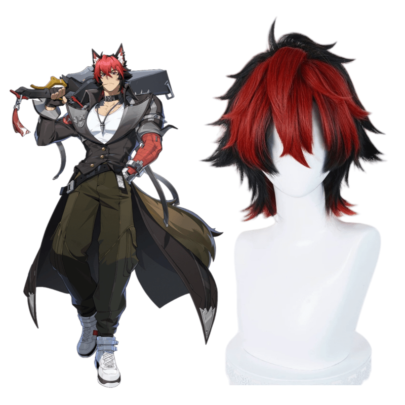 L - email Wig Zenless Zone Zero Komano Manato Black Red 32cm Halloween Cosplay Wig - lemailwigs