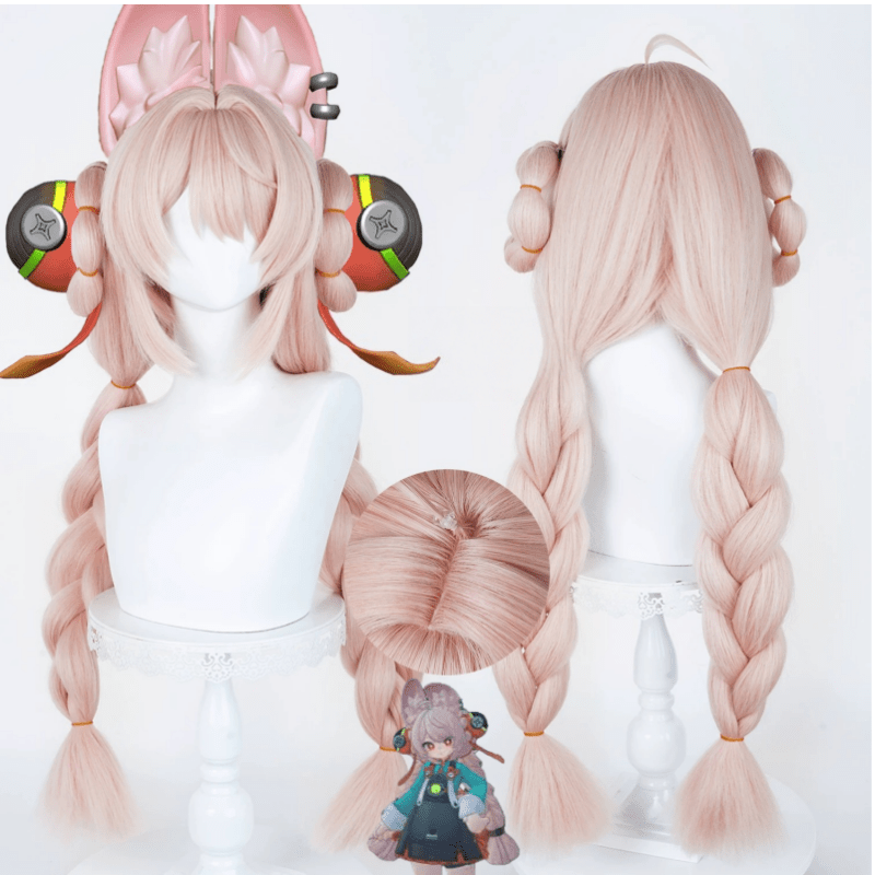 L - email Wig Zenless Zone Zero Zhao Pink 85cm Double Braids Cosplay Wig - lemailwigs