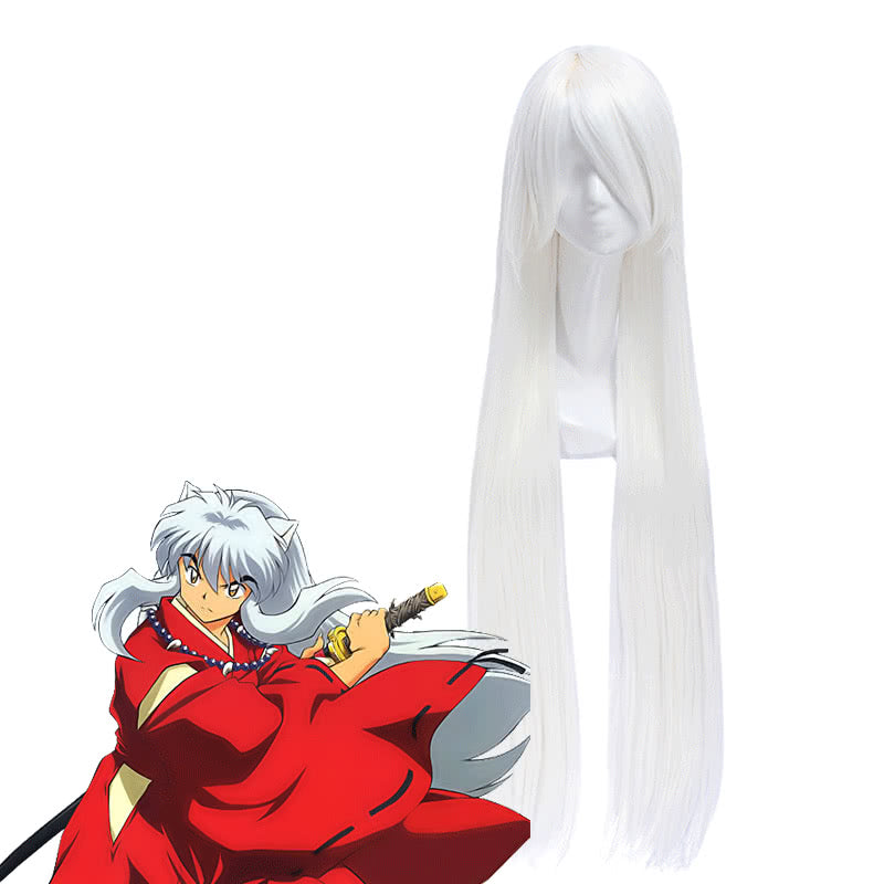 【Last Batch】L - email Wig 100cm Long White Anime Inuyasha Straight Cosplay Wig - lemailwigs