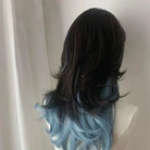 Lemailwig Black Mix Blue Long Curly Lace Front 50cm Wig - lemailwigs
