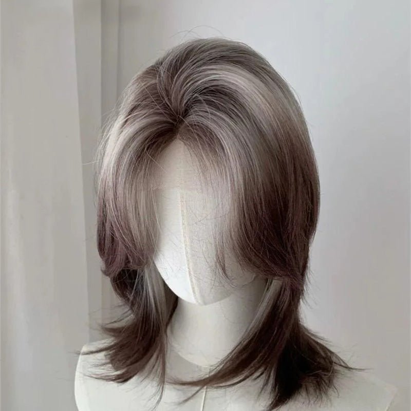 Lemailwig Blonde Brown Mix Gray Black Short Cool Front Lace Wig - lemailwigs