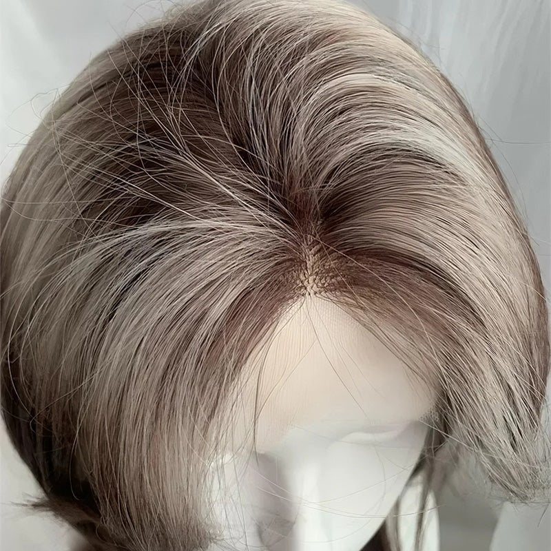 Lemailwig Blonde Brown Mix Gray Black Short Cool Front Lace Wig - lemailwigs