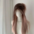 Lemailwig Brown Mix Pink Long Straight Gradient Lace Front 65cm Wig - lemailwigs