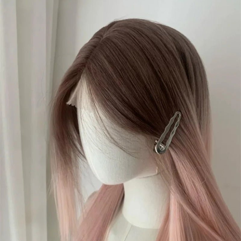 Lemailwig Brown Mix Pink Long Straight Gradient Lace Front 65cm Wig - lemailwigs