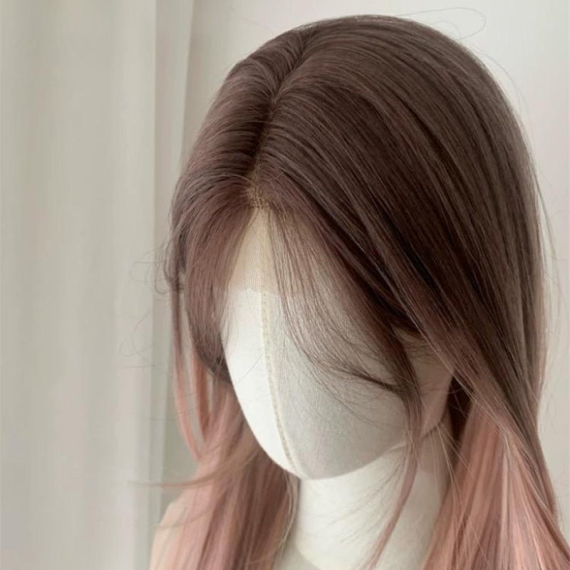Lemailwig Brown Mix Pink Long Straight Gradient Lace Front 65cm Wig - lemailwigs