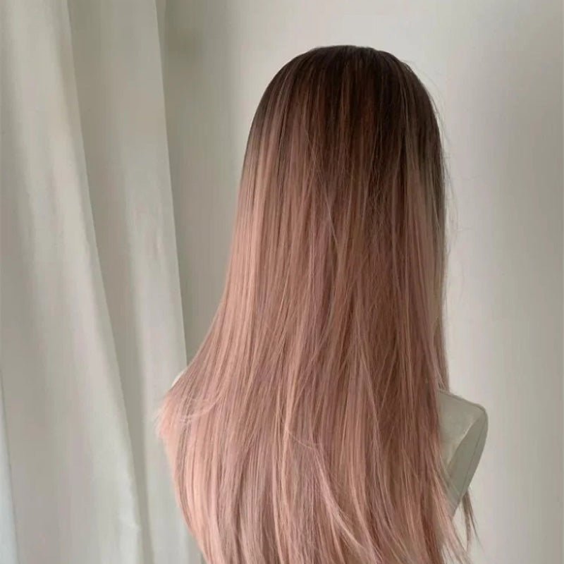 Lemailwig Brown Mix Pink Long Straight Gradient Lace Front 65cm Wig - lemailwigs