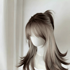 Lemailwig Brown Mix White Gradient 50cm Font Lace Wig - lemailwigs