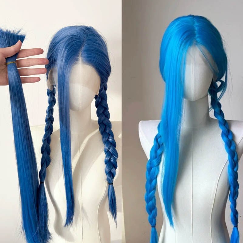 Lemailwig LOL Jinx 100cm Long Blue Color Straight Lace Wig - lemailwigs