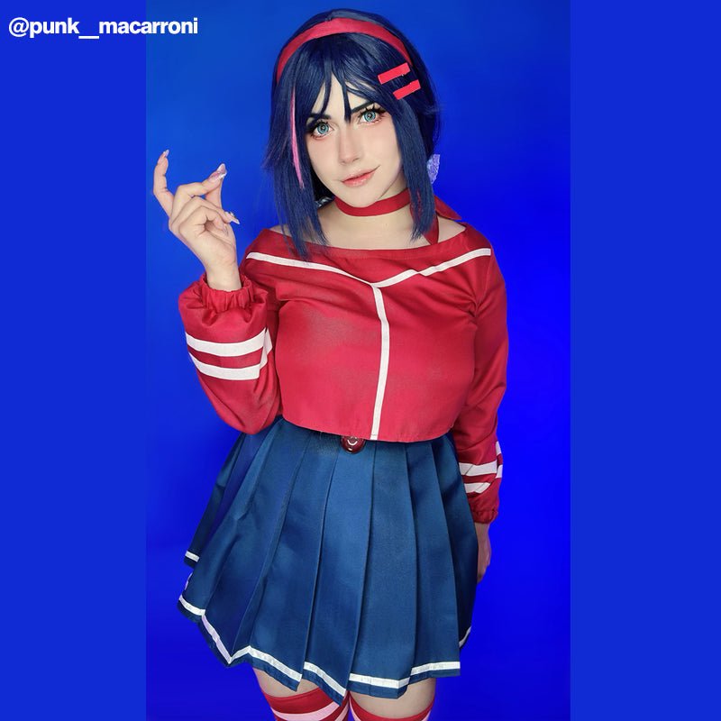Lemailwig MiSide Mita Cosplay Costume And Deep Blue Long Wig - lemailwigs
