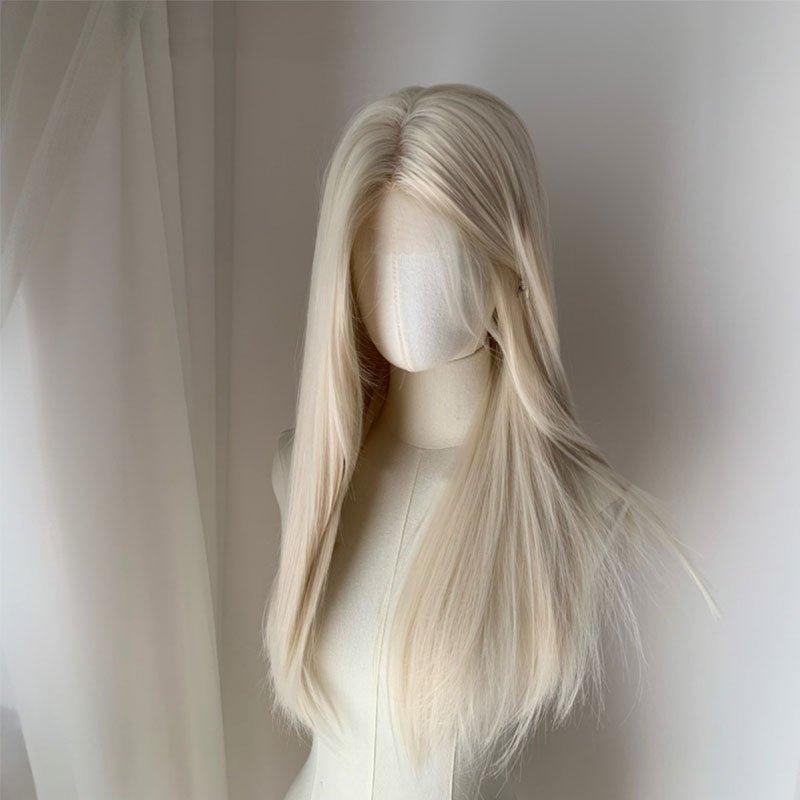 Lemailwig Platinum Blonde Long Straight Front Lace Wig - lemailwigs
