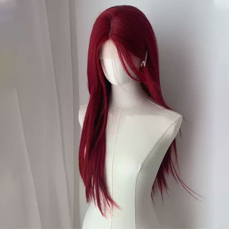 Lemailwig Red Long Straight Front Lace Wig - lemailwigs