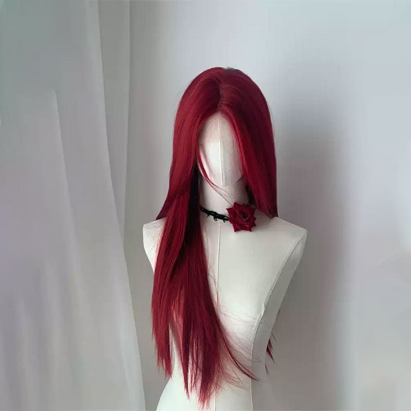 Lemailwig Red Long Straight Front Lace Wig - lemailwigs