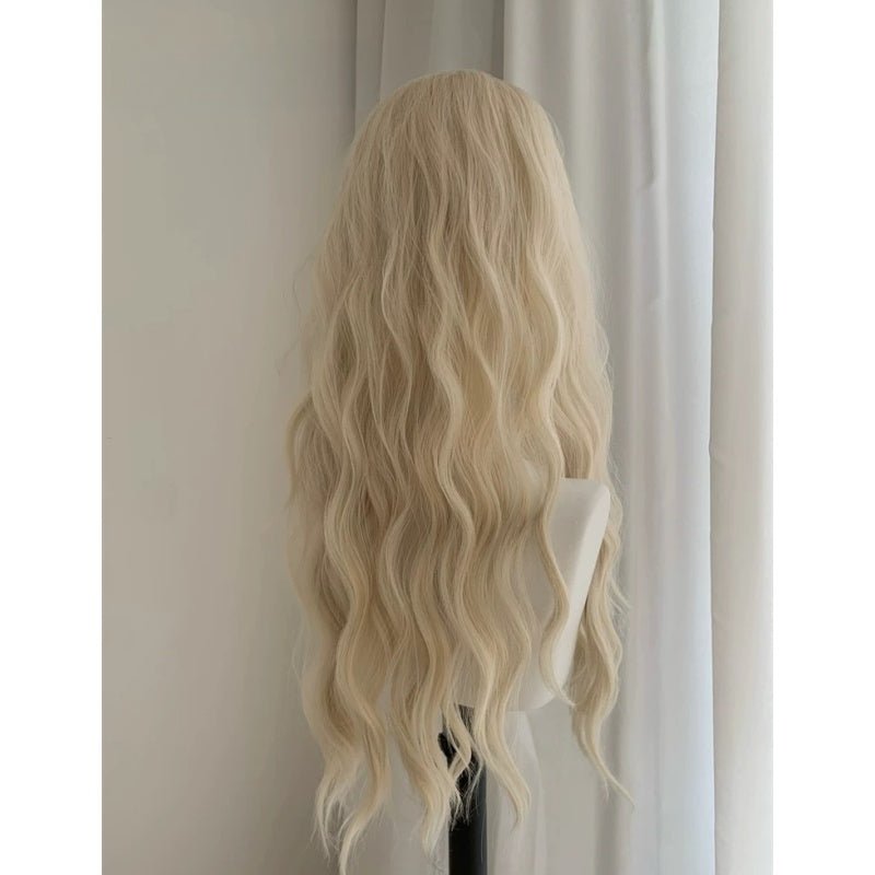 Lemailwig White Gold Long Curly Front Lace Wig - lemailwigs