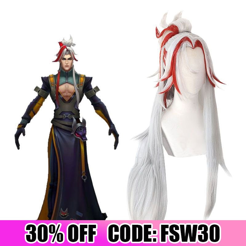 LOL Heartsteel Yone Grey Mixed Red Cosplay Wig - lemailwigs